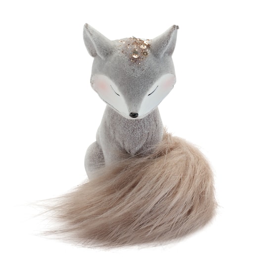 Melrose Woodland Fox Figurines with Faux Fur Tails Set
